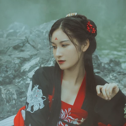 紅妝帶傘古風頭像，唯美古風真人女子頭像
