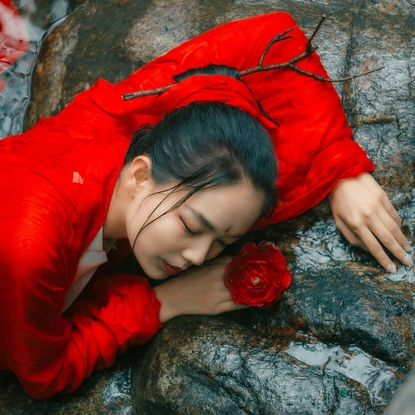 紅衣女子霸氣頭像，唯美古風真人女子頭像