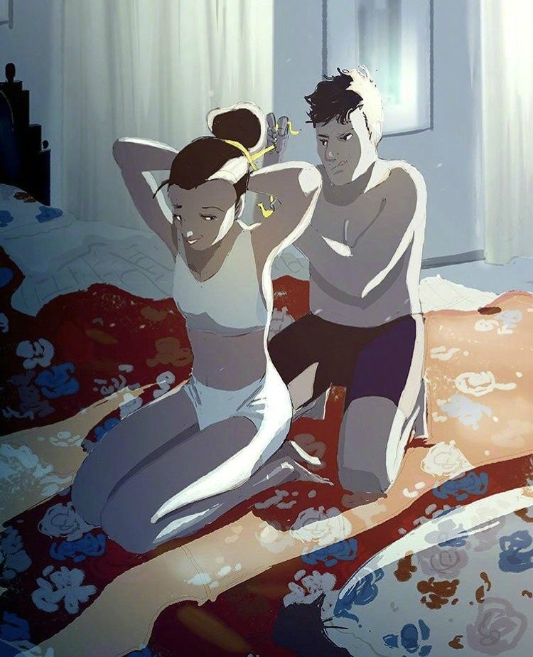 兩個(gè)人的時(shí)光，唯美插畫