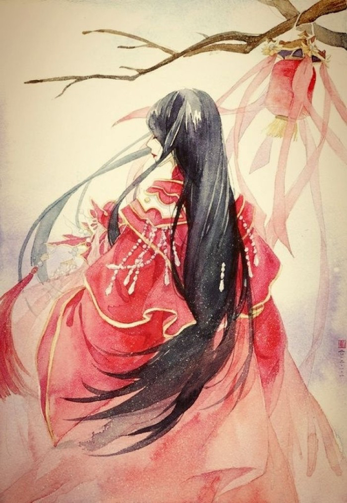 古風(fēng)圖片，紅衣女子的背影古風(fēng)大圖