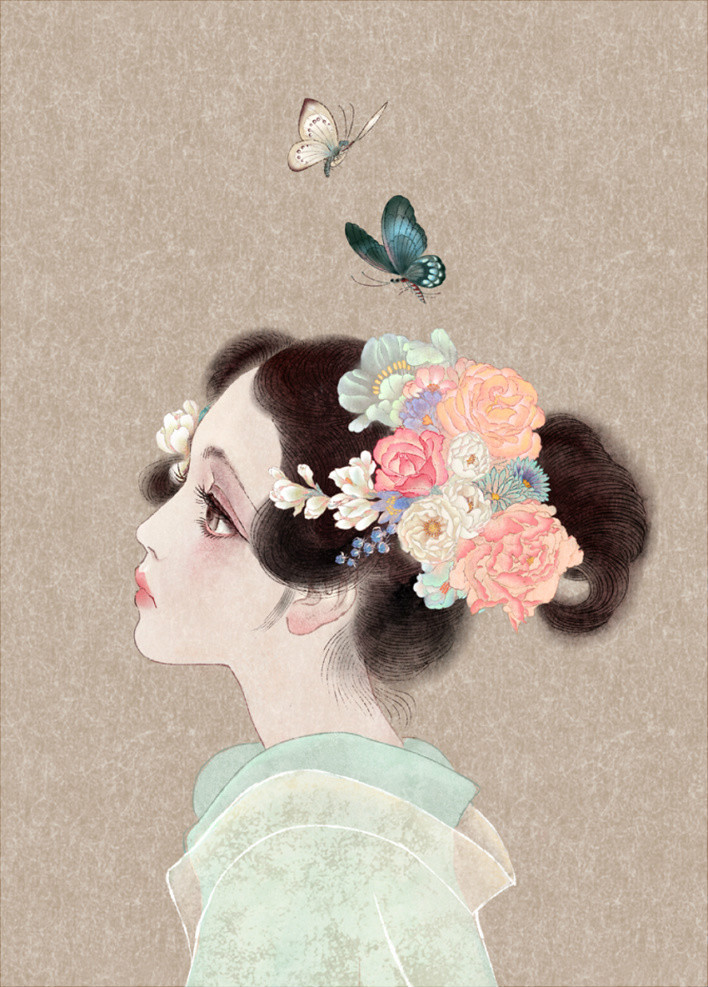 唯美中國(guó)風(fēng)女子手繪插畫