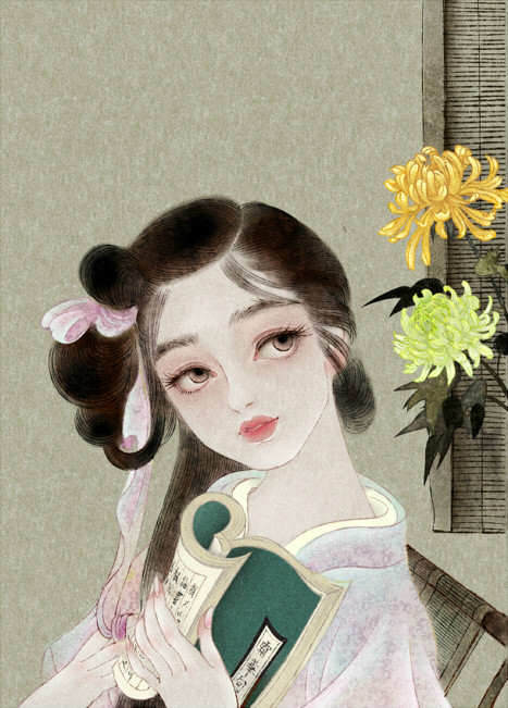 唯美中國(guó)風(fēng)女子手繪插畫
