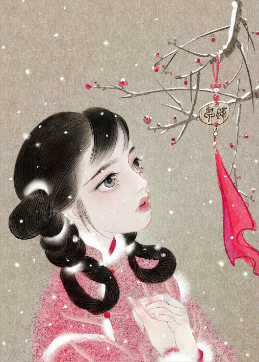 唯美中國(guó)風(fēng)女子手繪插畫