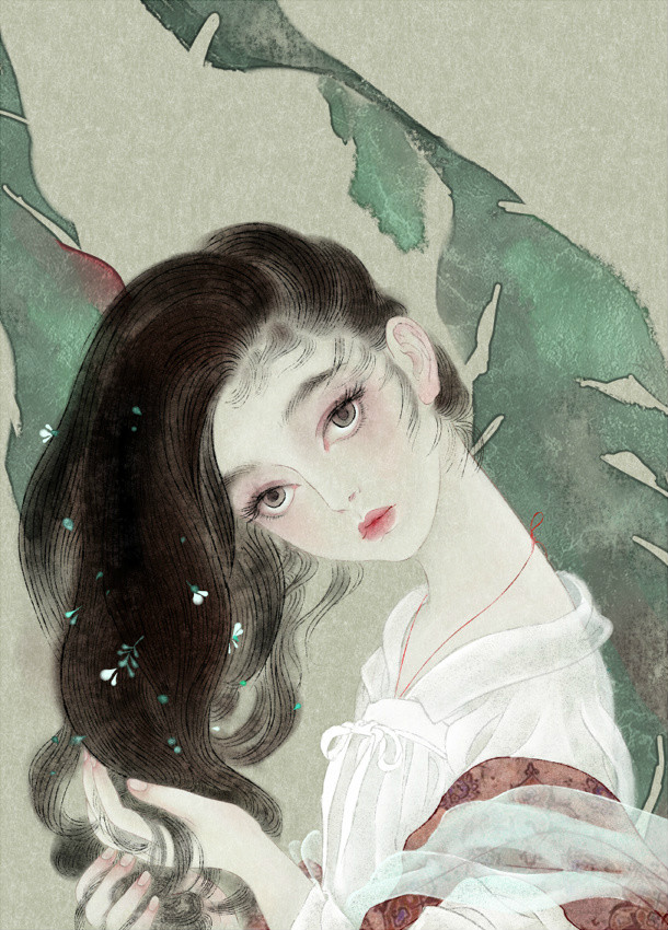 唯美中國(guó)風(fēng)女子手繪插畫