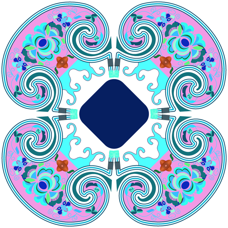 中國(guó)傳統(tǒng)刺繡古典對(duì)稱花卉圖案，矢量素材
