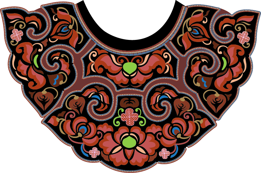 中國(guó)傳統(tǒng)刺繡古典服裝領(lǐng)口圖案，矢量素材