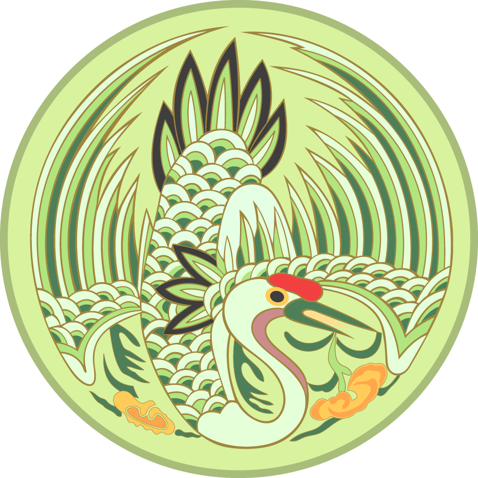 中國傳統(tǒng)刺繡長壽仙鶴圓形圖案，矢量素材