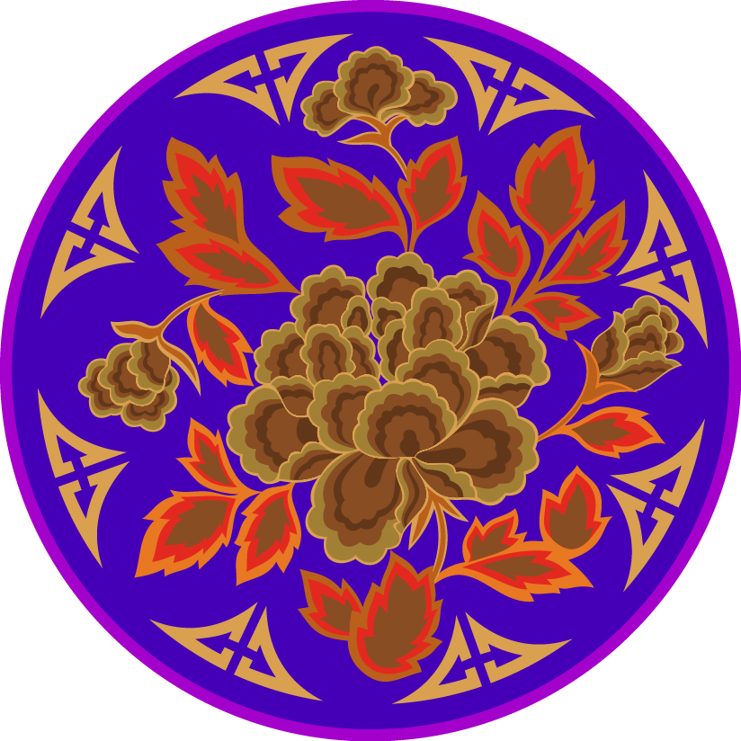 中國(guó)傳統(tǒng)刺繡牡丹花圓形圖案，矢量素材