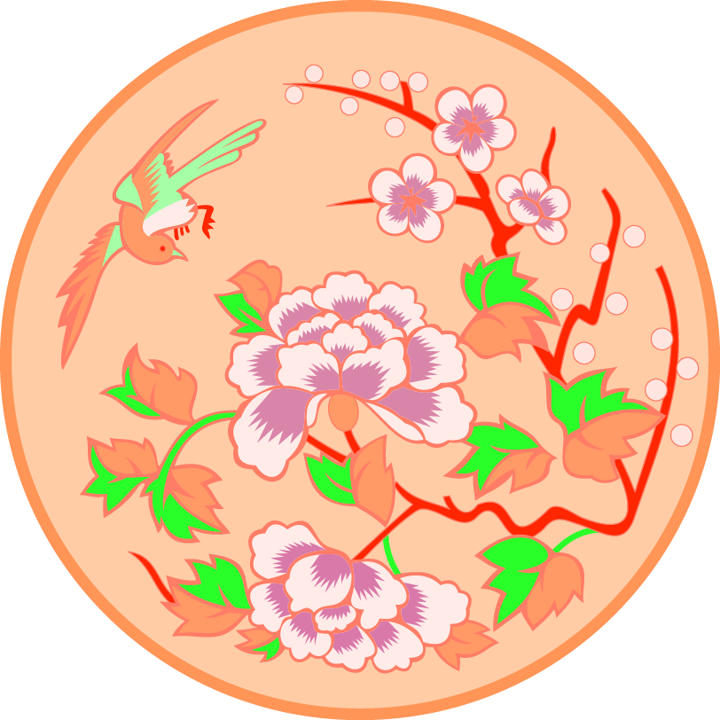 中國(guó)傳統(tǒng)刺繡鳥語花香圓形圖案，矢量素材