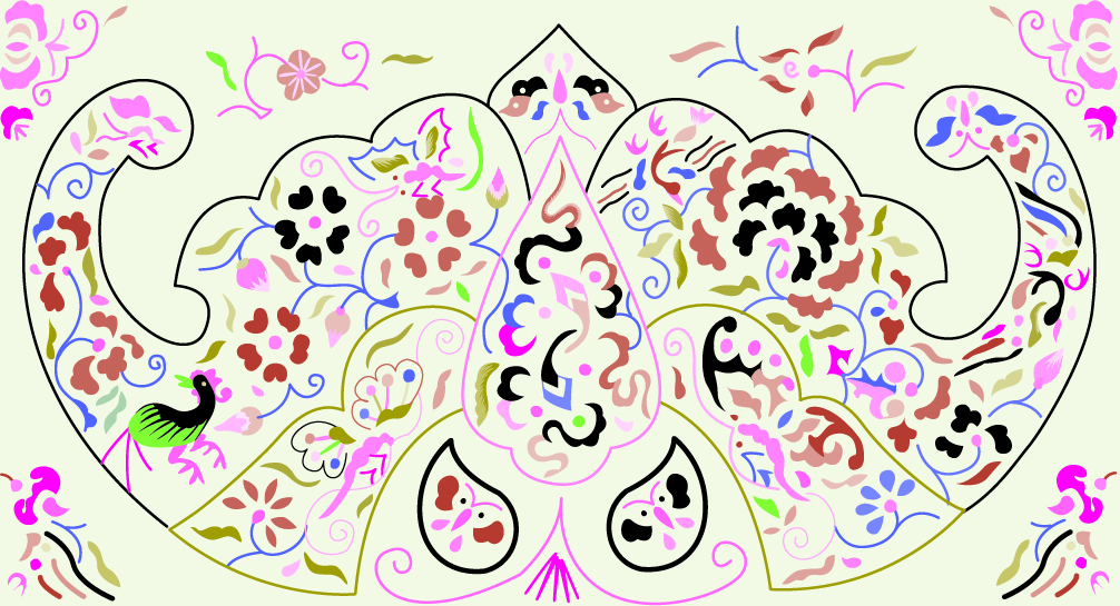 中國(guó)傳統(tǒng)刺繡蝙蝠圖案，矢量素材