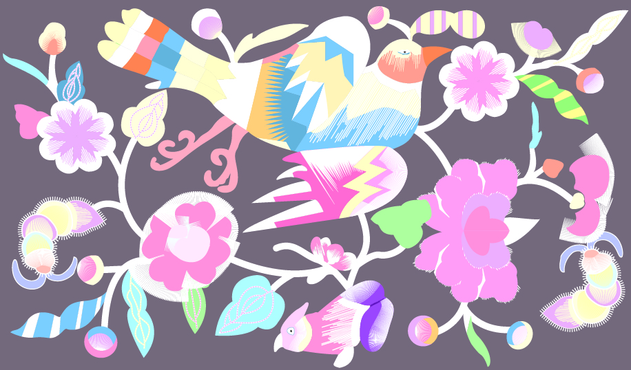中國(guó)傳統(tǒng)刺繡花鳥(niǎo)圖案，矢量素材