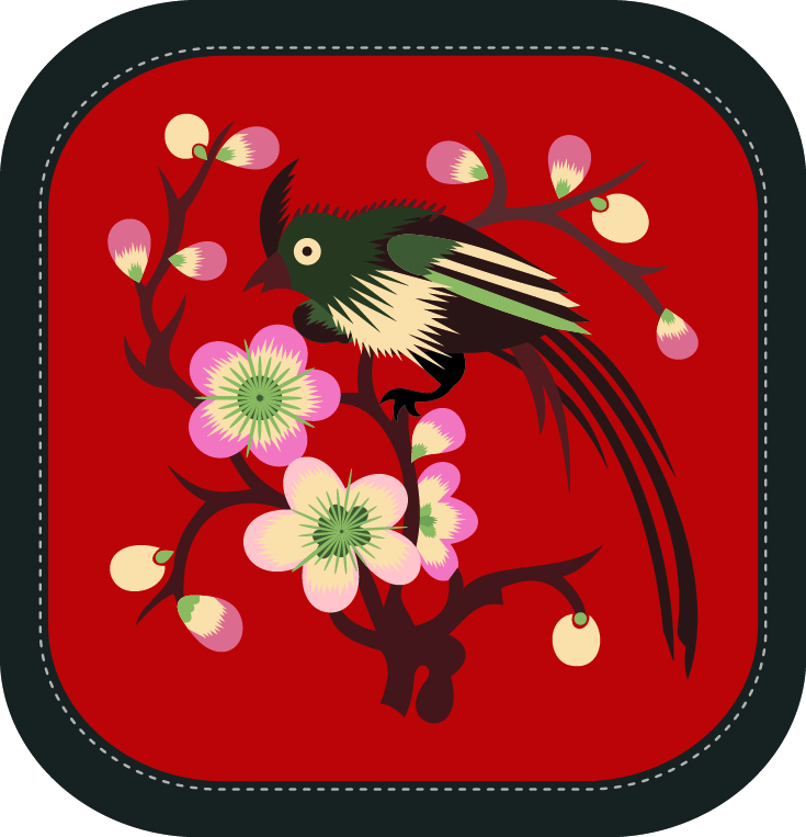 中國傳統(tǒng)刺繡圖案喜上眉梢系列三，矢量素材