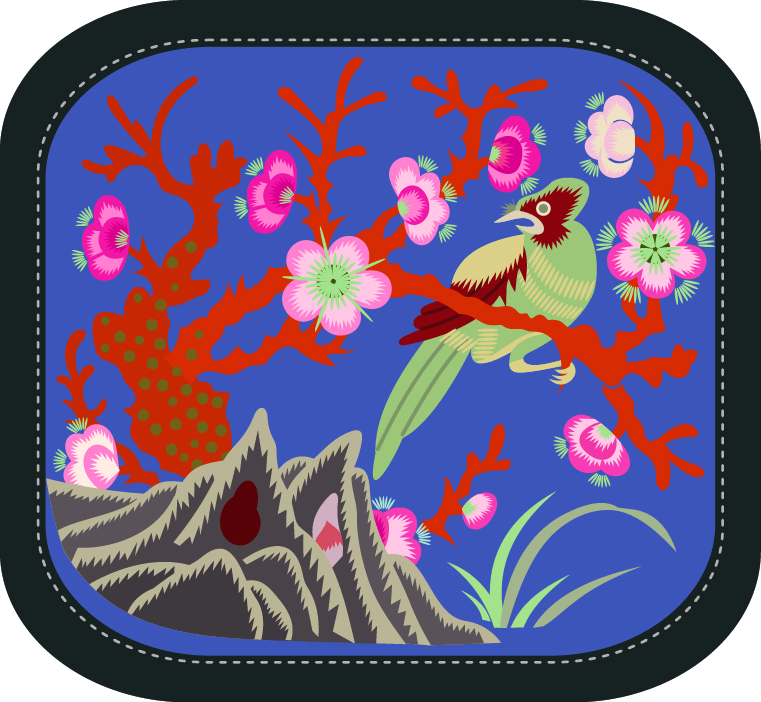 中國(guó)傳統(tǒng)刺繡圖案桃花山鳥圖系列三，矢量素材