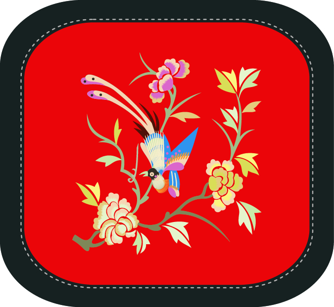 中國傳統(tǒng)刺繡圖案喜上枝頭系列二，矢量素材