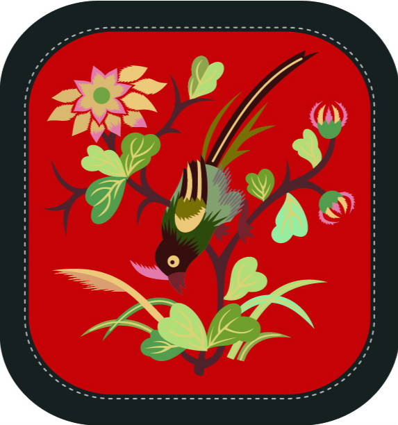 中國(guó)傳統(tǒng)刺繡圖案喜上枝頭系列三，矢量素材