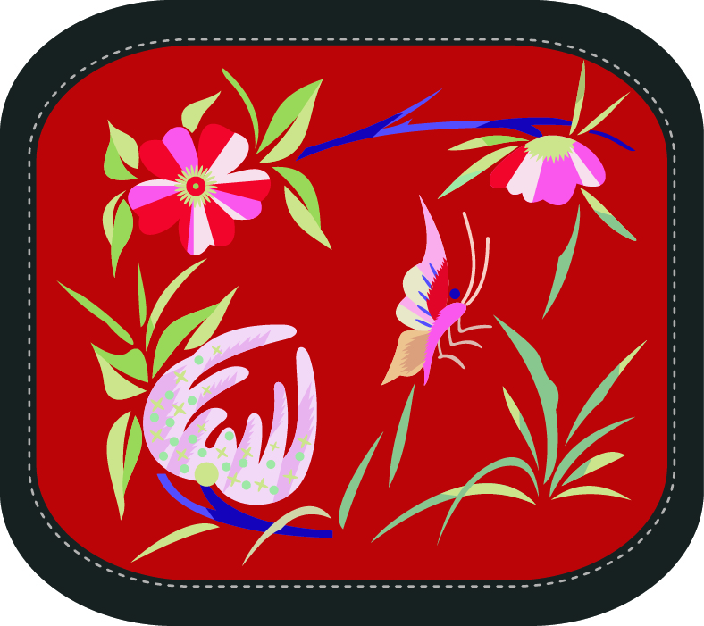中國(guó)傳統(tǒng)刺繡圖案蝴蝶花卉系列六，矢量素材