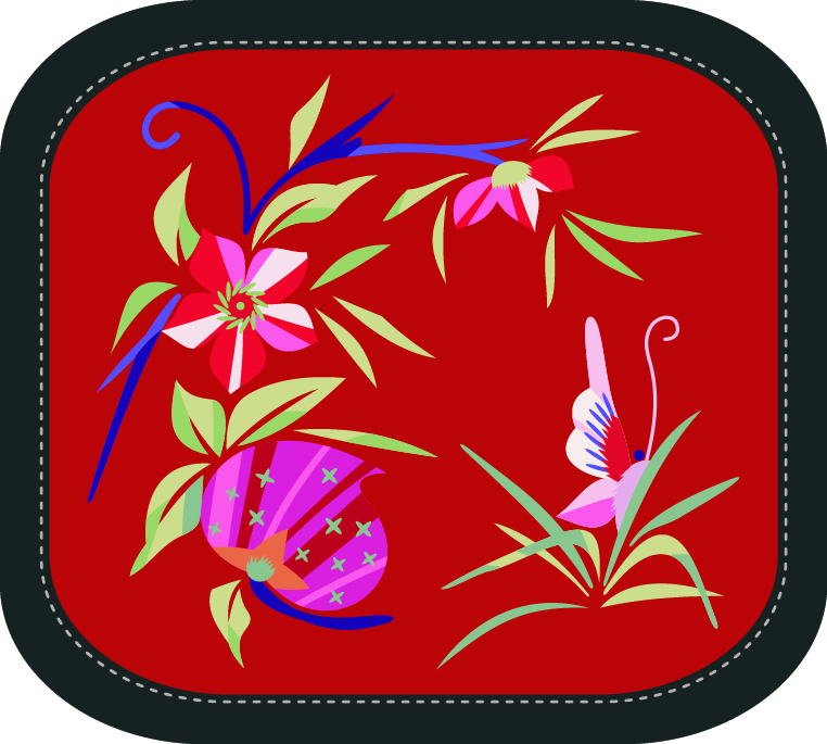 中國傳統(tǒng)刺繡圖案蝴蝶花卉系列八，矢量素材