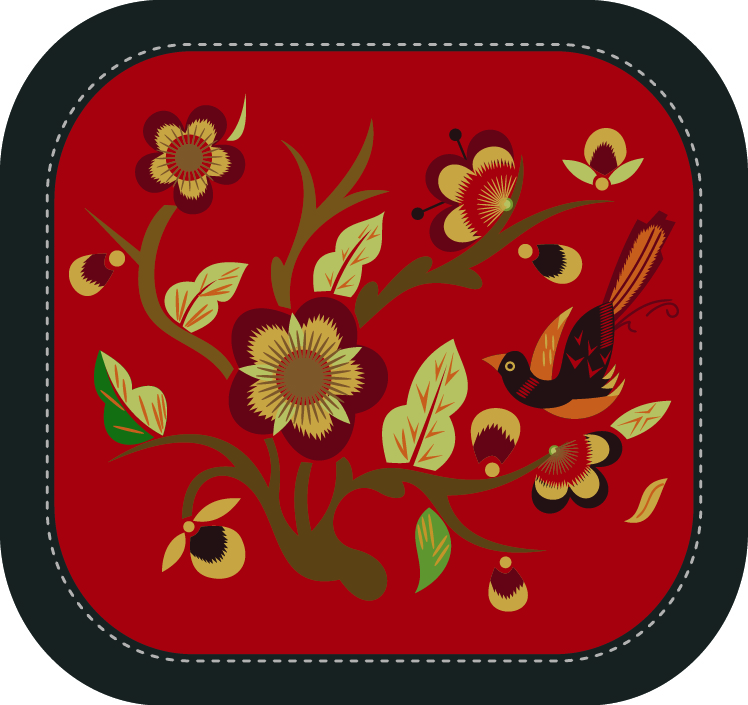 中國傳統(tǒng)刺繡圖案花卉鳥類系列一，矢量素材A