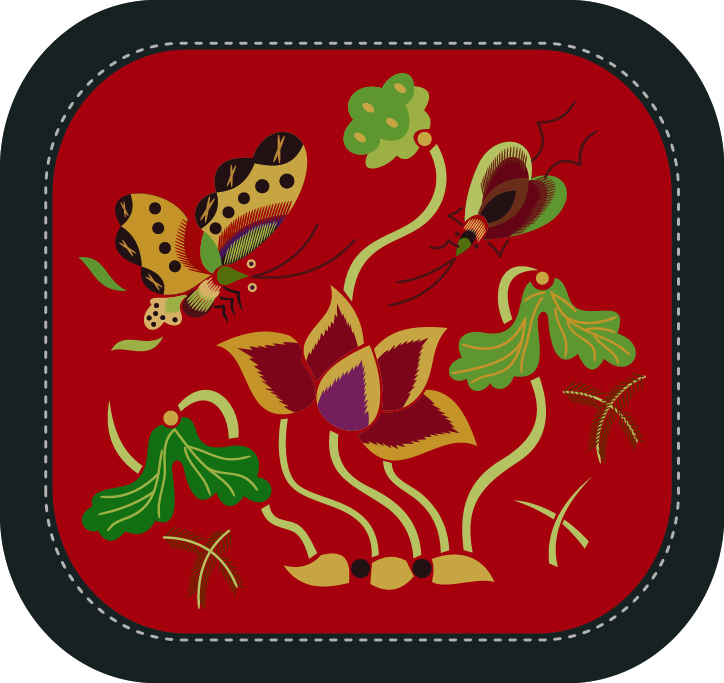 中國(guó)傳統(tǒng)刺繡圖案蝴蝶花卉系列一，矢量素材A