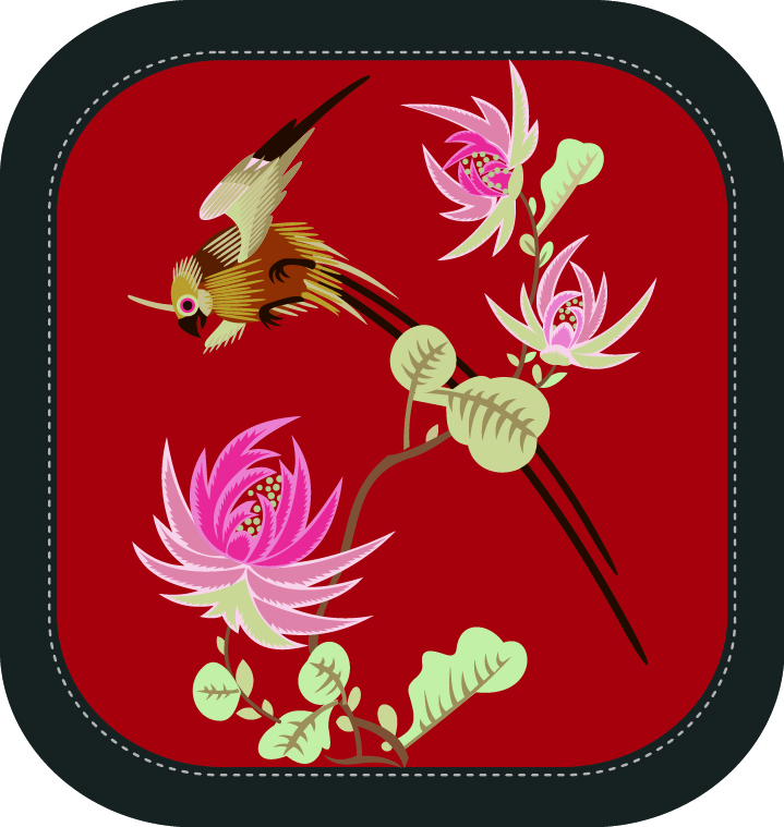中國(guó)傳統(tǒng)刺繡圖案鳥類花卉系列四，矢量素材A