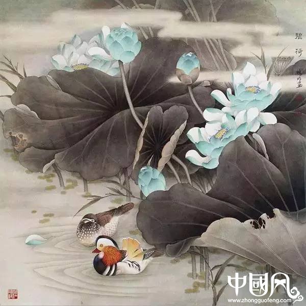 鴛鴦戲水圖集(18張)，好漂亮的國畫圖片